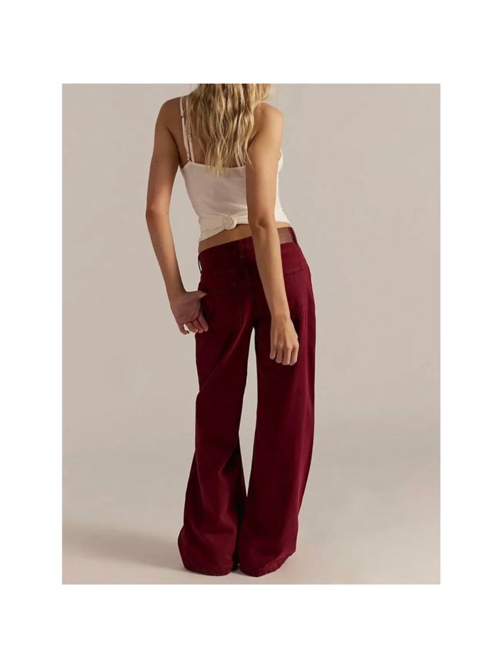 We The Free The Stride Jeans 33 Burgundy Red Straight Wide Leg Free People - Picture 3 of 4
